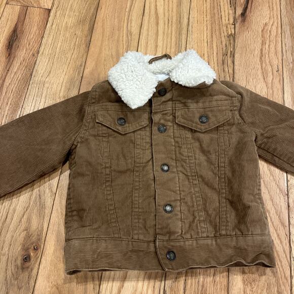 Janie and Jack 12-18 Month Corduroy Sherpa Button Snap Up Toddler Jacket Brown - Picture 2 of 7